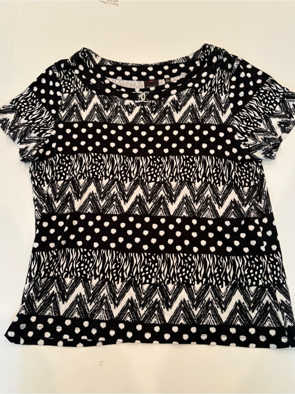 Black & White Short Sleeve Mixed Print Top. Size XL- summer-cottage-boho-witchy